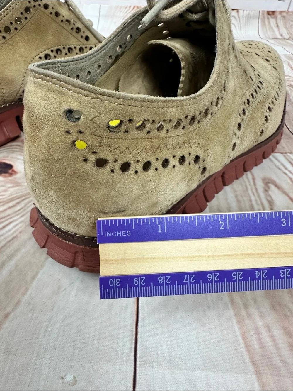 Cole Haan Tan Suede Wingtip Oxfords with Brown-Red Lug Sole